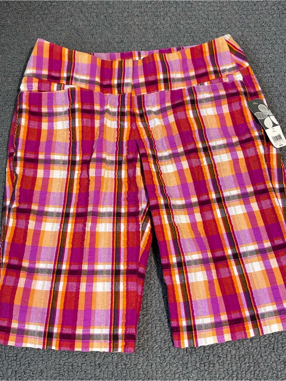 Madison Women’s Plaid Stretch Women’s Shorts - Pink Orange Multicolor Size 6